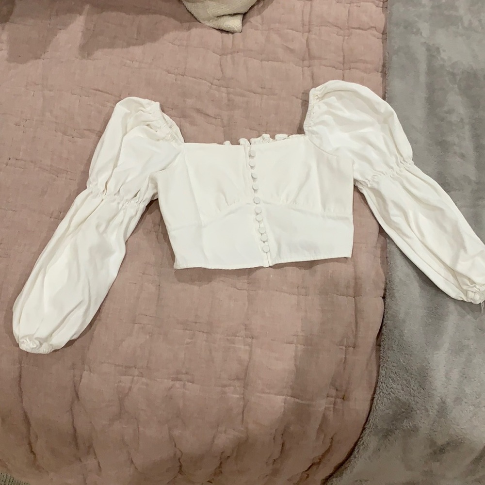 White puff sleeve peasant top
